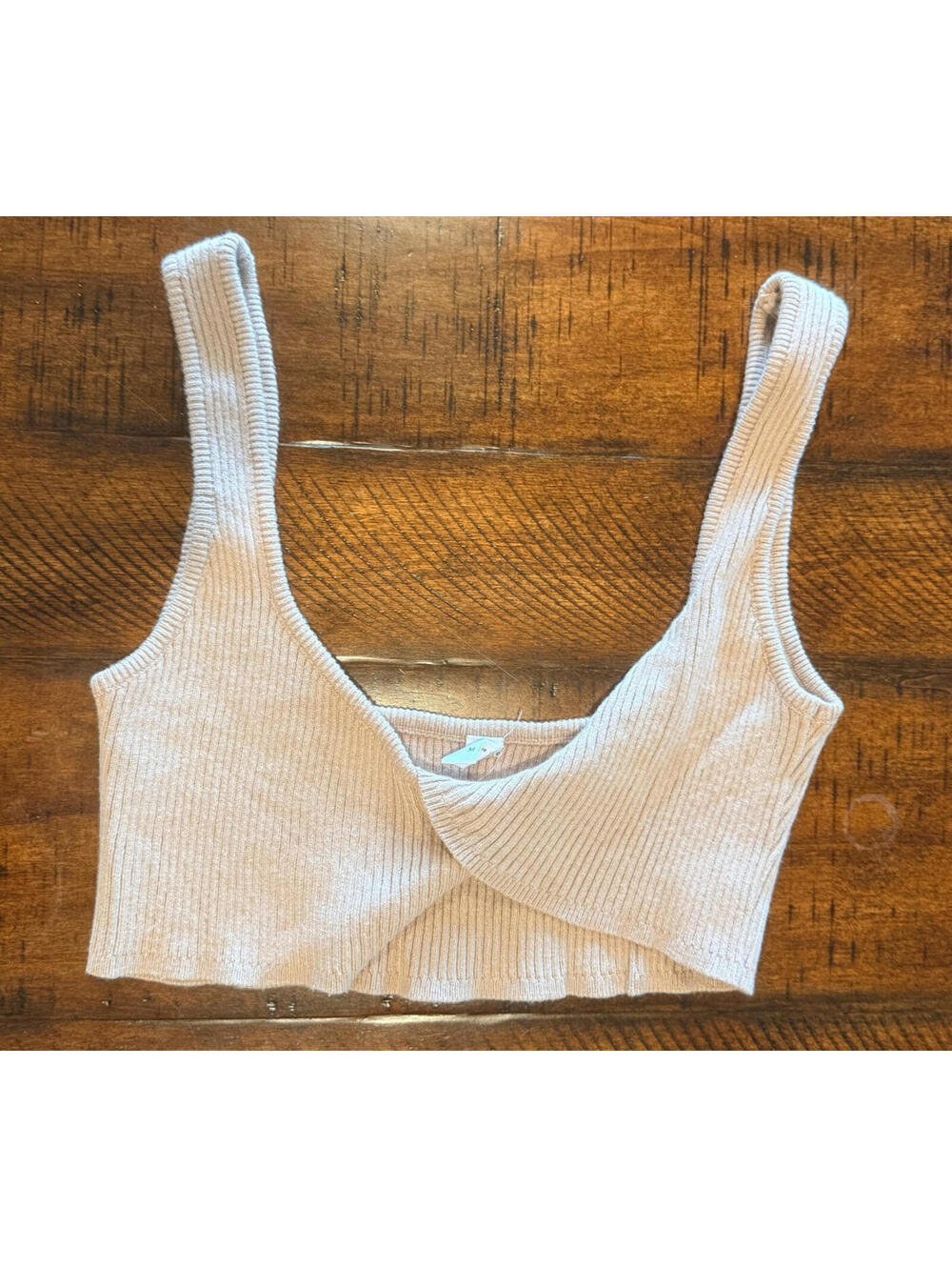 Hey Babe Ribbed Knit Cropped Tank Top - Beige, Size Medium